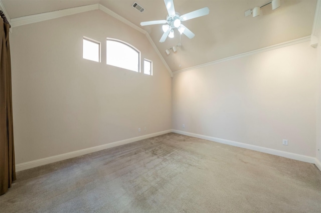 additional living space featuring light carpet, vaulted ceiling, and ceiling fan