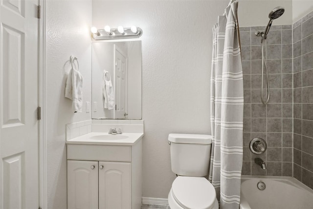 full bathroom featuring toilet, vanity, and shower / tub combo