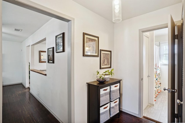 corridor featuring dark hardwood / wood-style flooring