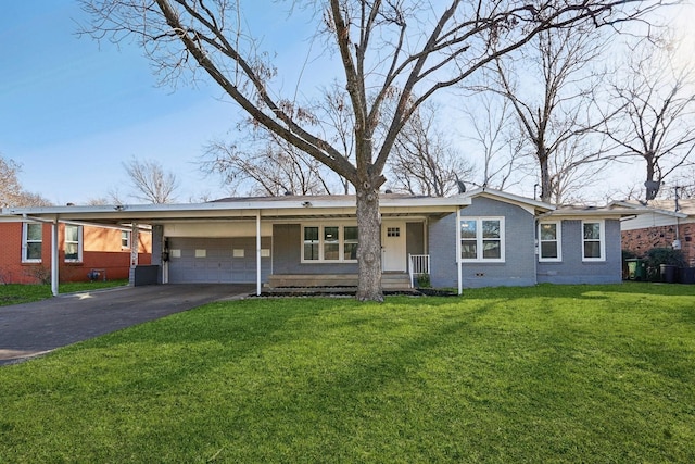 ranch-style house with a front lawn and a carport