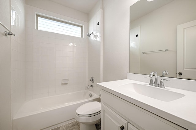 full bathroom with vanity, tile patterned flooring, shower / washtub combination, and toilet