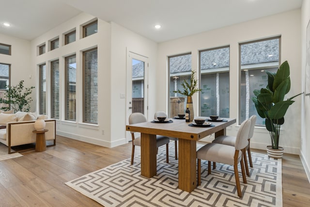 dining space featuring a healthy amount of sunlight and light hardwood / wood-style floors