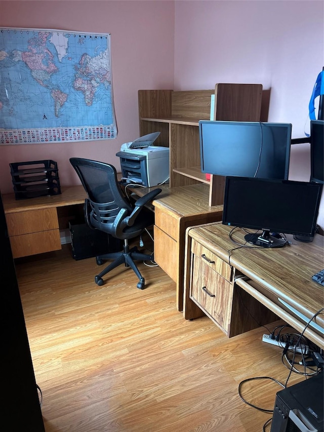 home office featuring light hardwood / wood-style flooring