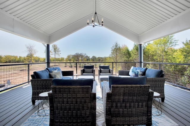 wooden deck featuring an outdoor living space