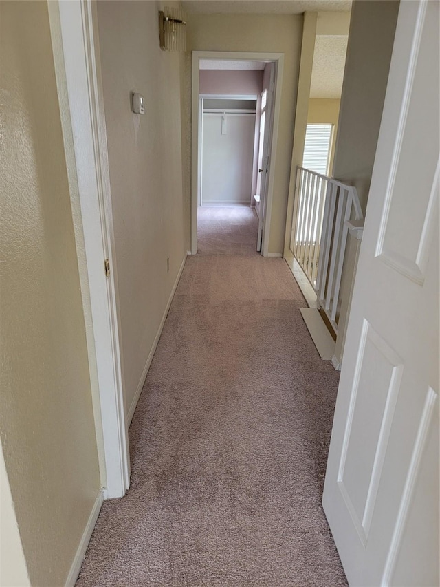 hallway featuring light carpet