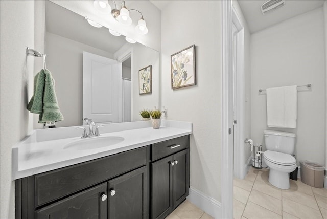 bathroom featuring tile patterned flooring, vanity, and toilet