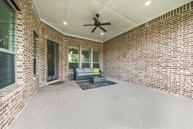 view of patio featuring outdoor lounge area and ceiling fan