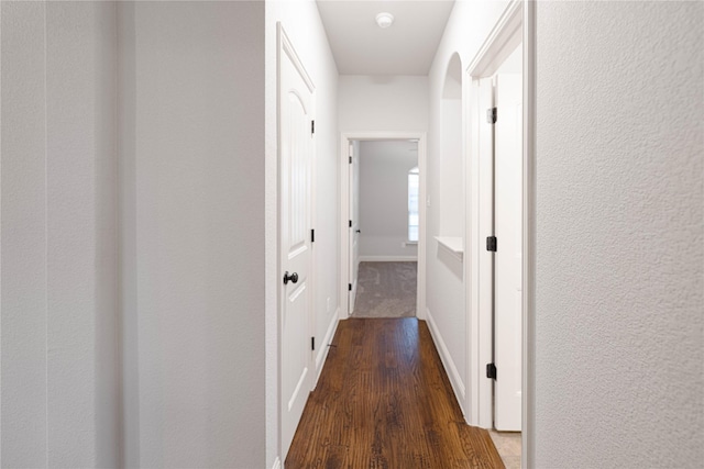 hallway featuring dark wood-type flooring