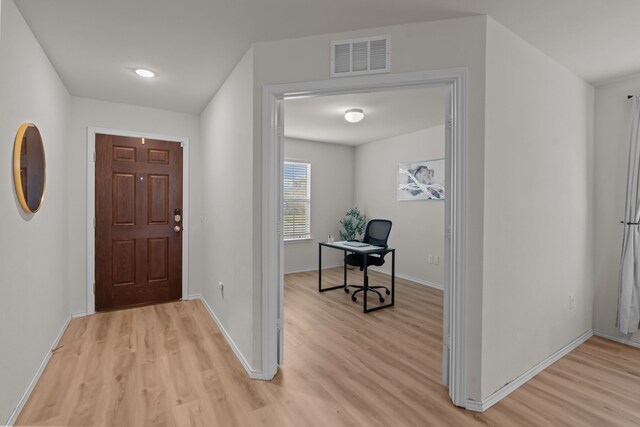 office area featuring light hardwood / wood-style flooring