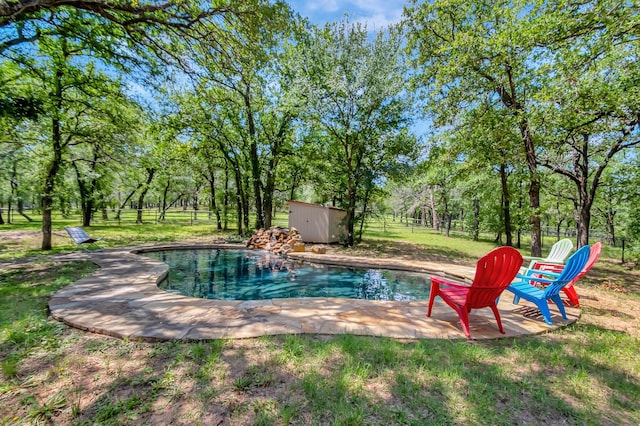 view of pool with a yard and a patio