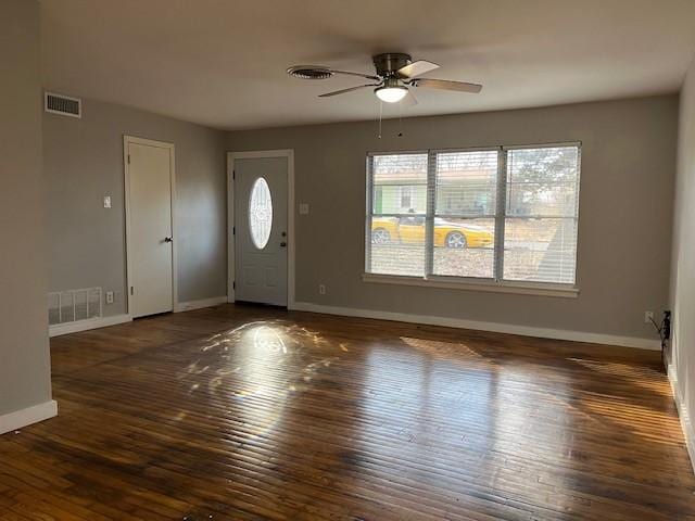 foyer featuring dark hardwood / wood-style floors and ceiling fan