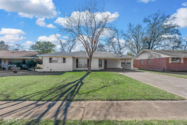 single story home with a carport and a front yard