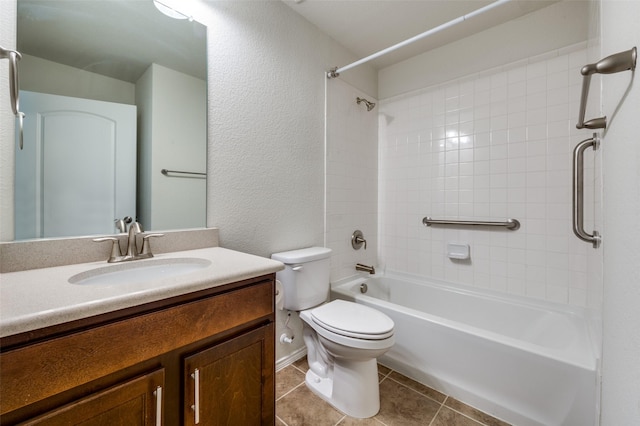 full bathroom featuring vanity, tile patterned flooring, tub / shower combination, and toilet