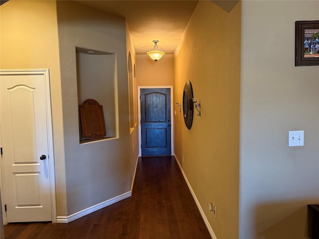 corridor featuring dark hardwood / wood-style flooring