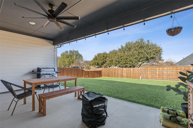 view of patio / terrace featuring grilling area and ceiling fan