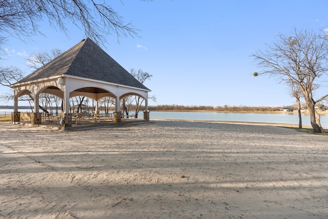 view of home's community featuring a gazebo and a water view