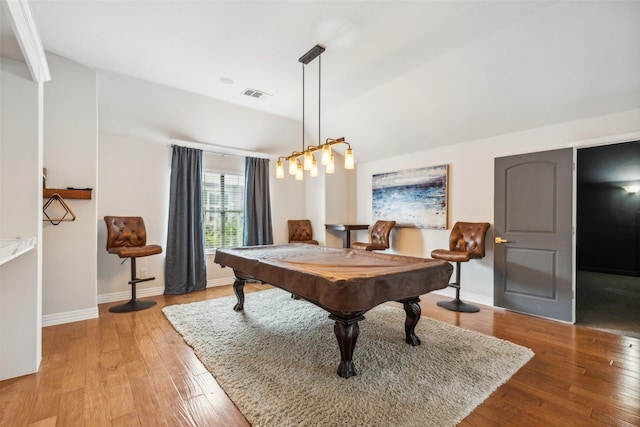 playroom with pool table and light hardwood / wood-style floors