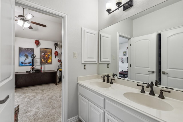 bathroom with vanity and ceiling fan