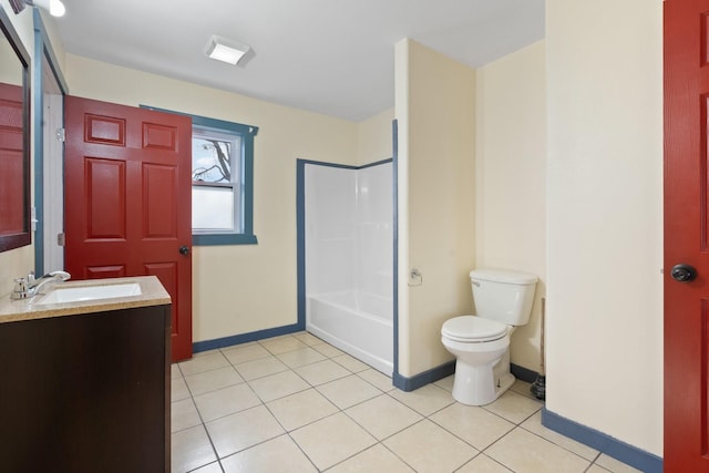 full bathroom featuring shower / tub combination, vanity, toilet, and tile patterned flooring