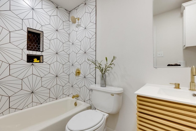 full bathroom featuring shower / tub combination, vanity, and toilet