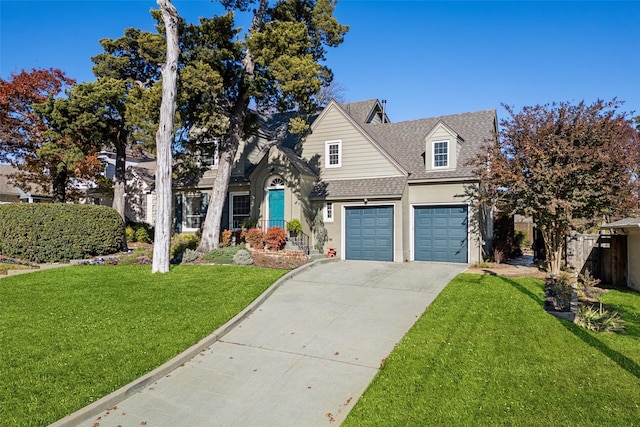 view of front property featuring a garage and a front lawn