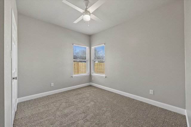 spare room with ceiling fan and carpet flooring