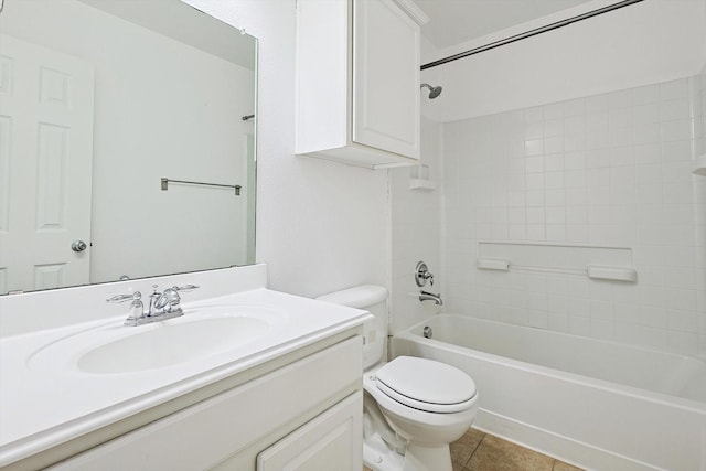 full bathroom with toilet, tile patterned floors, bathtub / shower combination, and vanity