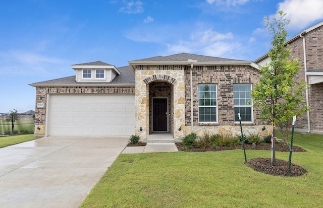 1811 Sideoat Ln, Princeton, TX 75407 - french provincial home with driveway, a garage, stone siding, and roof with shingles