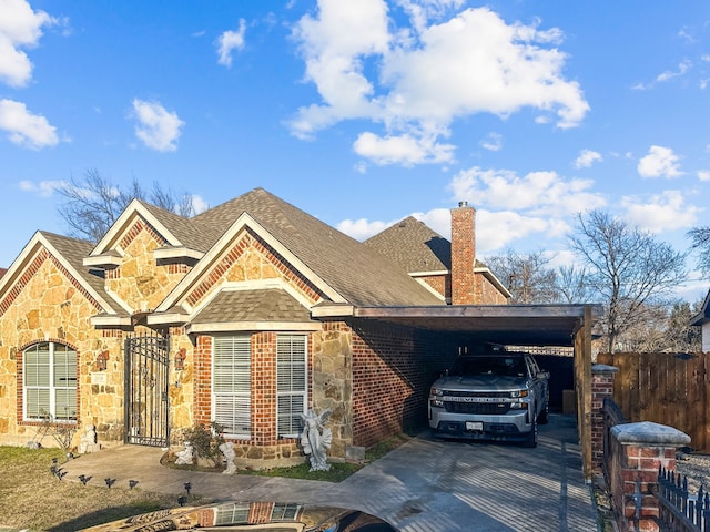 view of front of house featuring a carport