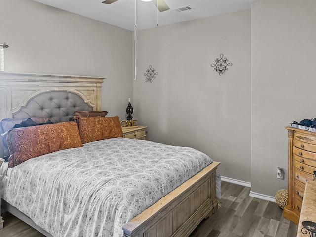 bedroom with hardwood / wood-style flooring and ceiling fan