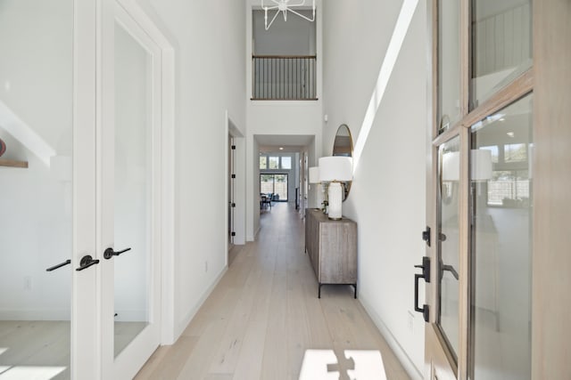 foyer featuring light hardwood / wood-style floors and a high ceiling