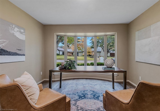 living area with hardwood / wood-style floors