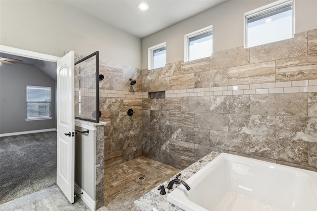 bathroom featuring plus walk in shower