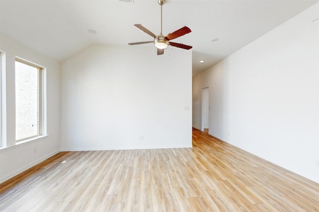 5208 Greenbrook Rd, Denton, TX 76226 - spare room with healthy amount of natural light, light wood-style flooring, vaulted ceiling, and ceiling fan