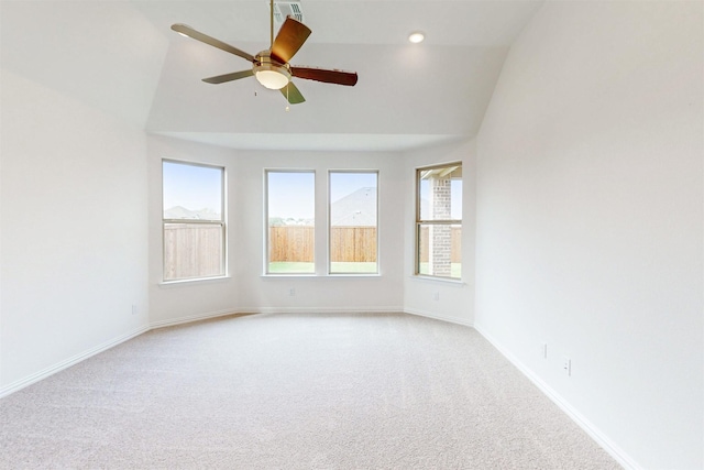 5208 Greenbrook Rd, Denton, TX 76226 - unfurnished room featuring vaulted ceiling, light carpet, a ceiling fan, and baseboards