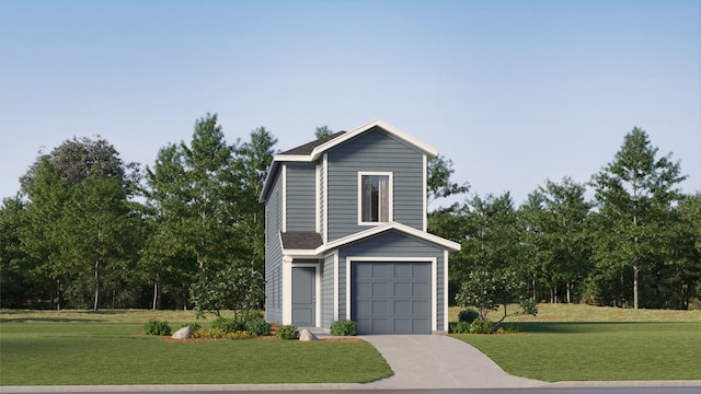 view of front of home with a garage and a front yard