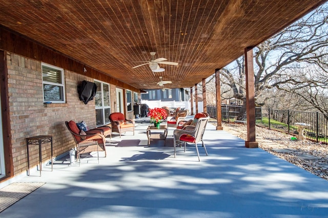 view of patio featuring outdoor lounge area and ceiling fan