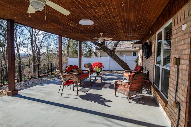 view of patio with an outdoor hangout area and ceiling fan