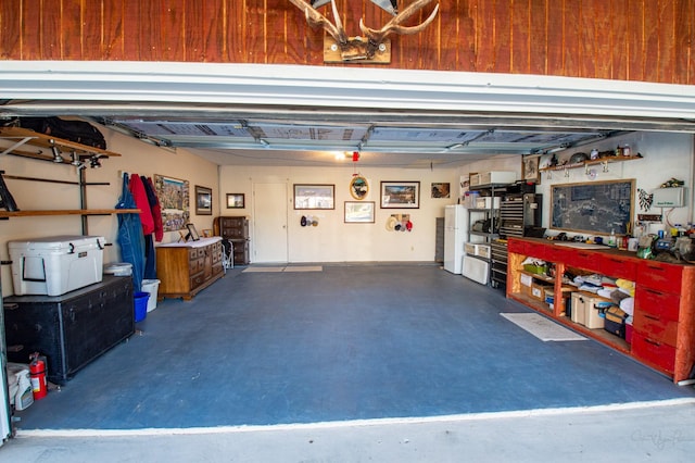 garage featuring a workshop area