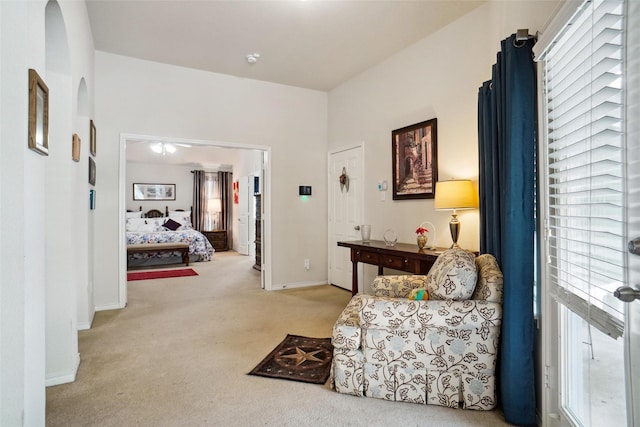 interior space featuring light colored carpet