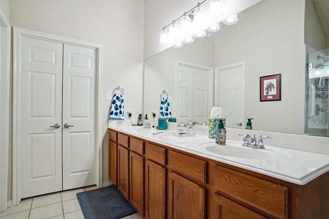 bathroom with vanity and tile patterned floors