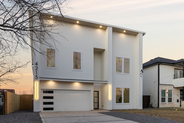 contemporary home featuring a garage