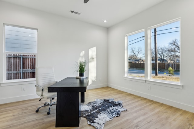 office featuring plenty of natural light and hardwood / wood-style floors