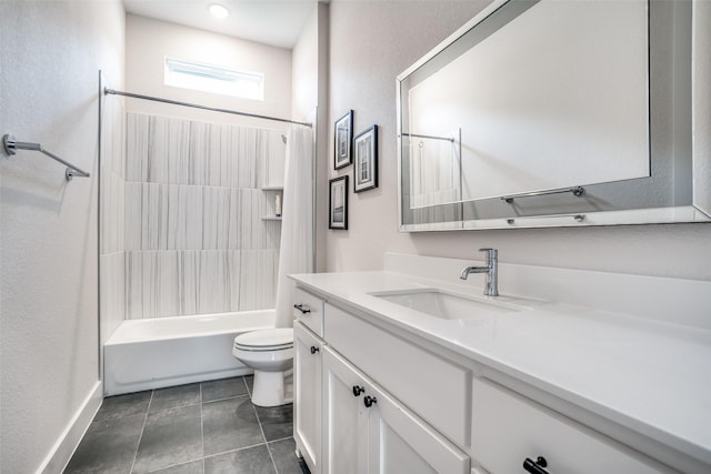 full bathroom featuring vanity, toilet, tile patterned flooring, and shower / bath combo