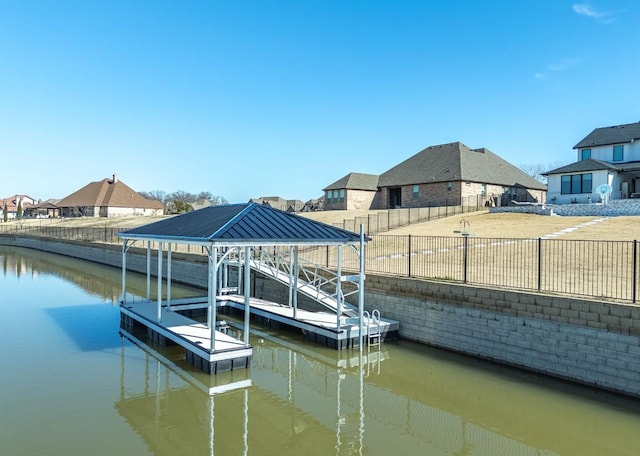 view of dock with a water view