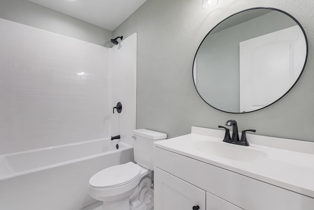 full bathroom with vanity, toilet, and washtub / shower combination