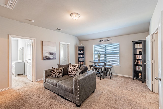 living room with light colored carpet