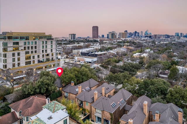 view of aerial view at dusk