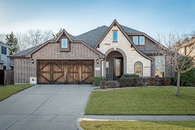 view of front of home featuring a garage and a front yard