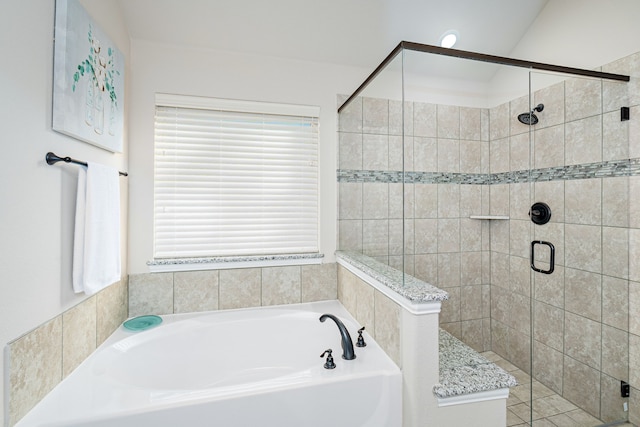 bathroom with plus walk in shower